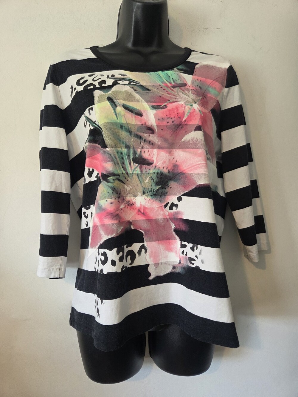 Betty Barclay Floral on Horizontal Stripes Top
